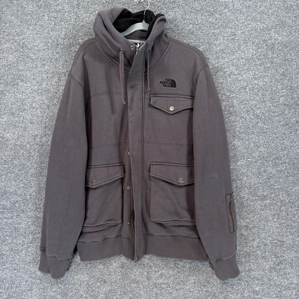 The North Face Jacket Men Large Gray Fleece Lined Hooded Utility Cargo Full Zip
